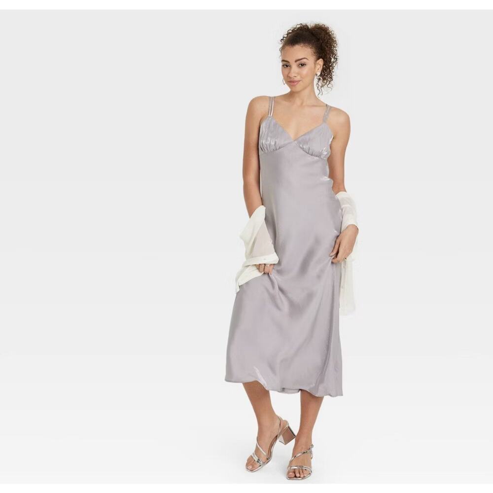 Wild Fable Y2K Prom Iridescent Silver Maxi Slip Dress XS